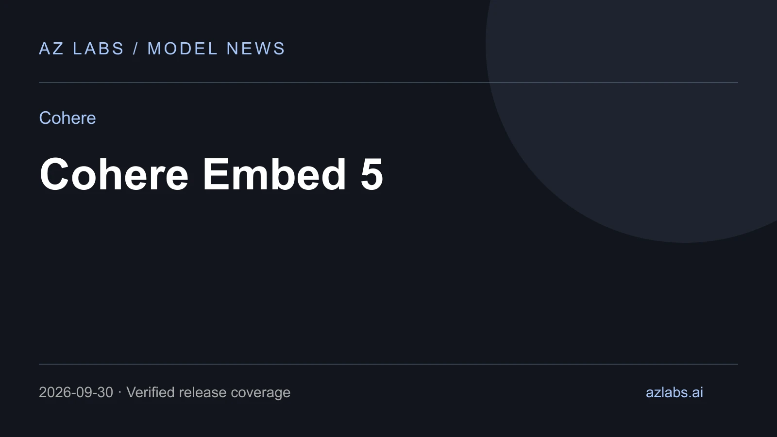 Original AZ Labs editorial cover for Cohere Embed 5: Pro and Fast share one retrieval index