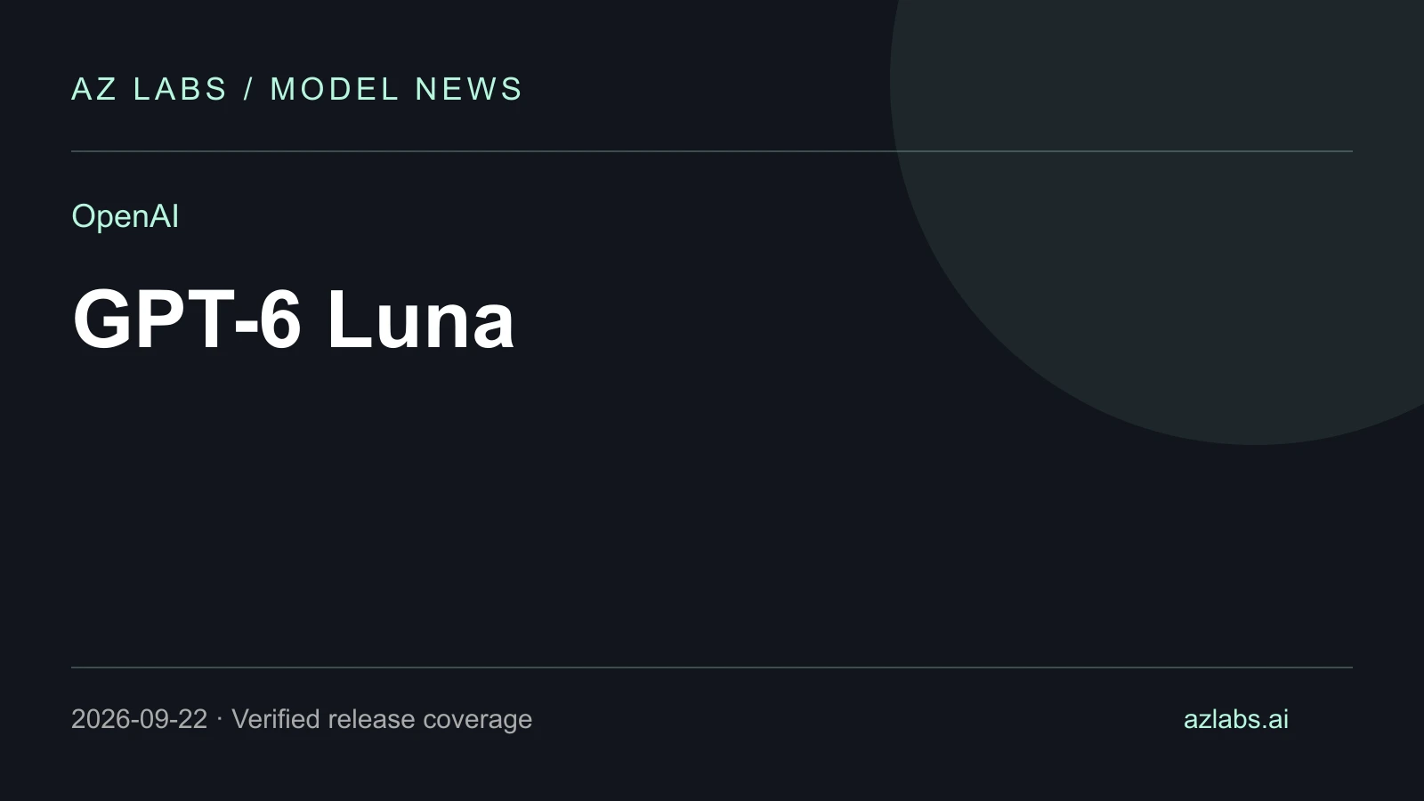 AZ Labs editorial title card for OpenAI releases GPT-6 Luna: pricing, context and API details